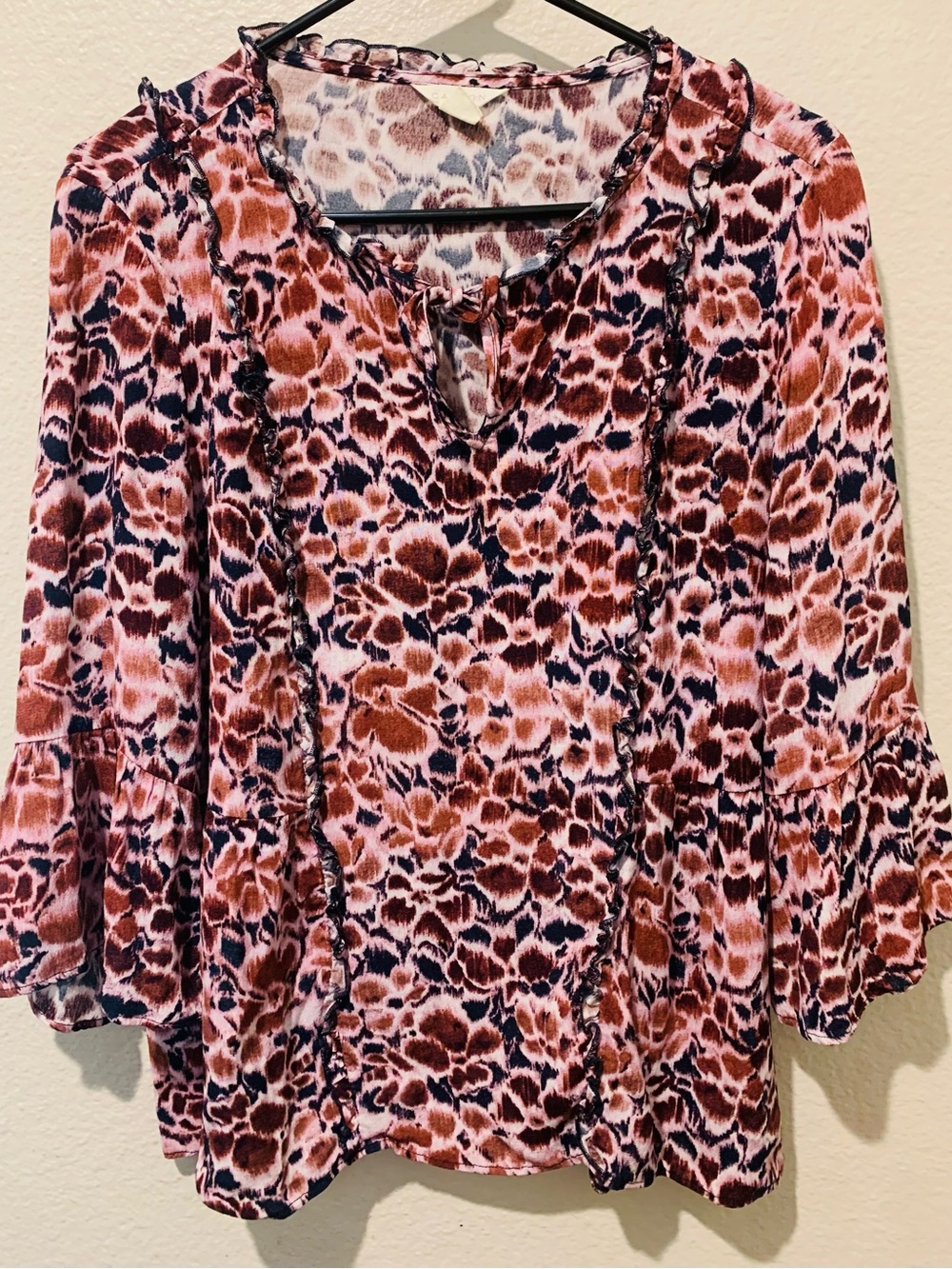 Caslon Pink and Brown Floral Animal-Print blouse